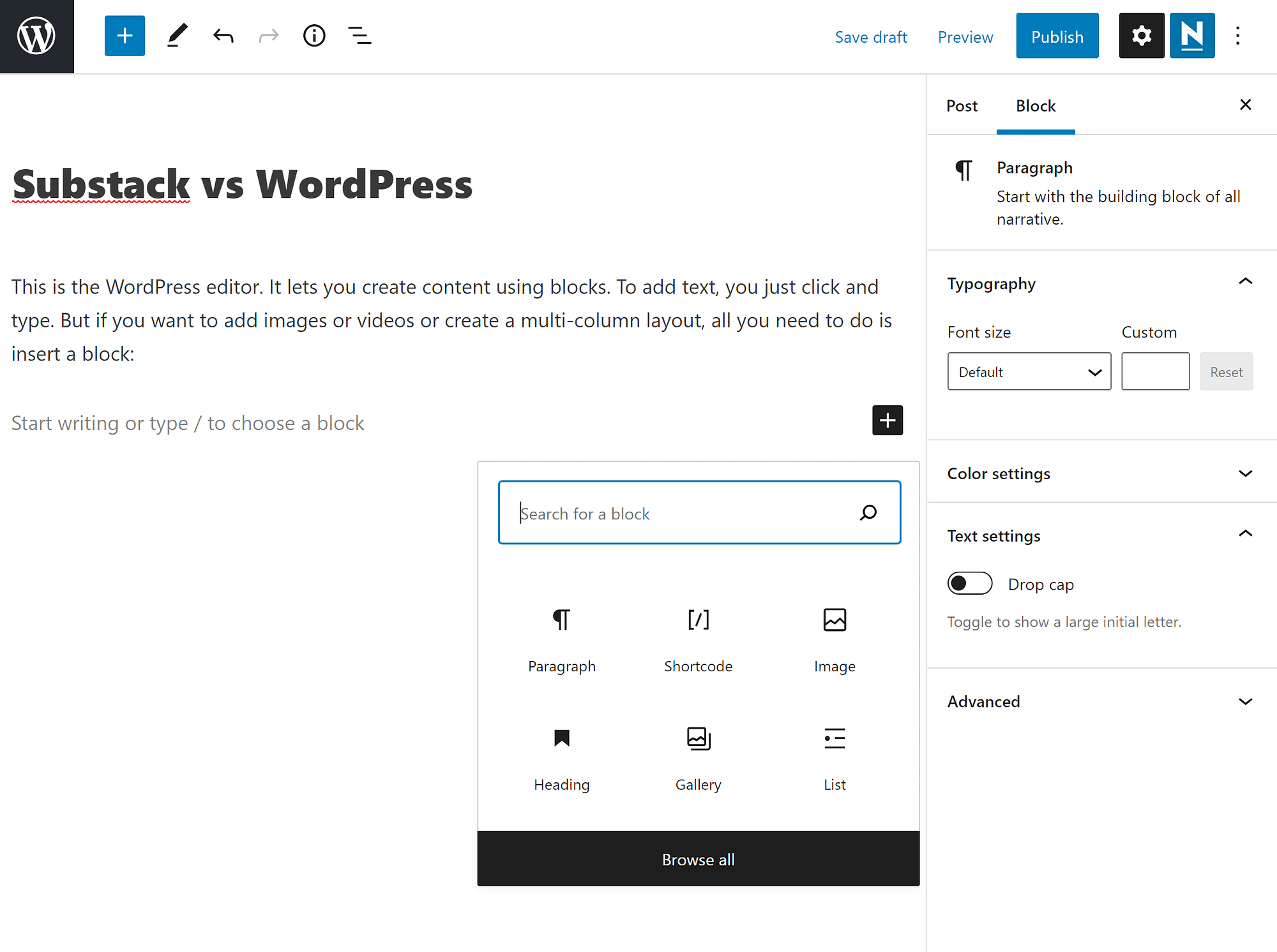 The WordPress editor