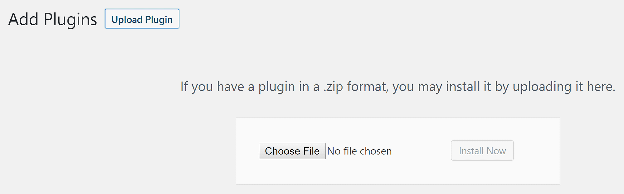 The option to upload a plugin to WordPress.