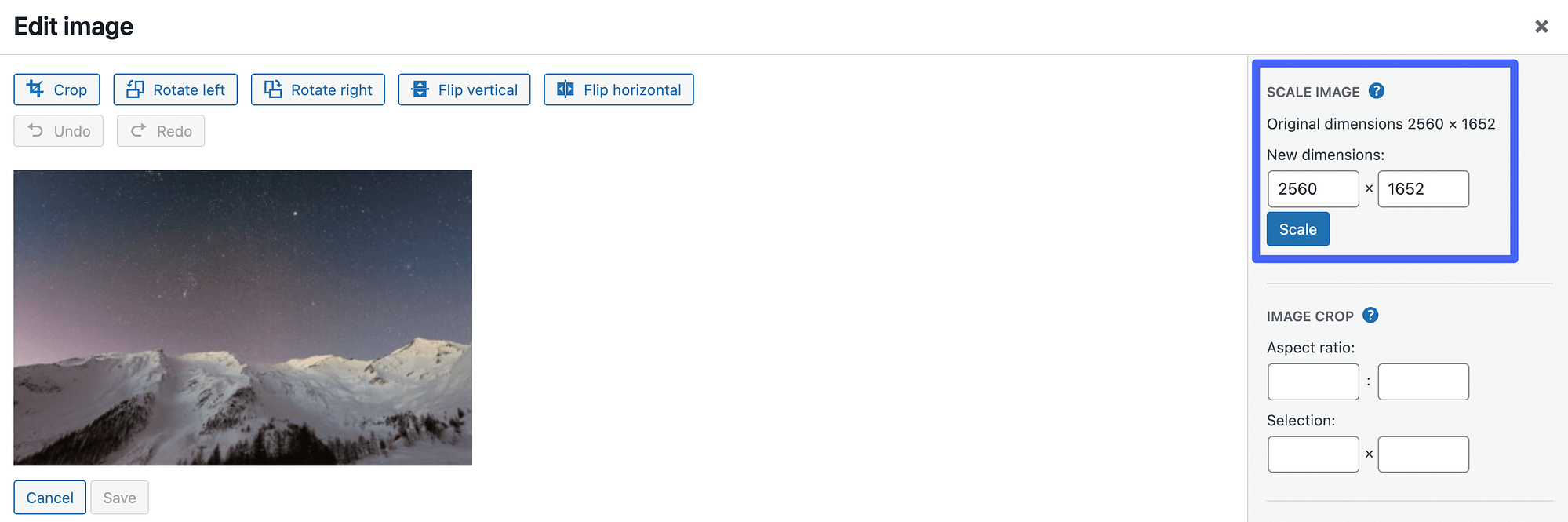 Scale WordPress image sizes