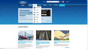 Ford's clean front page with distinctive icons
