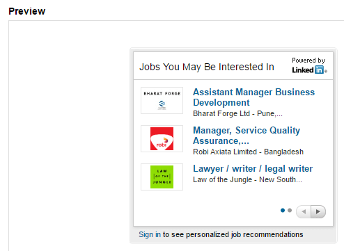 A widget displaying job postings.