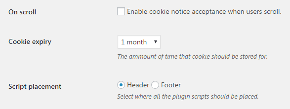 Miscellaneous Cookie Notice settings.