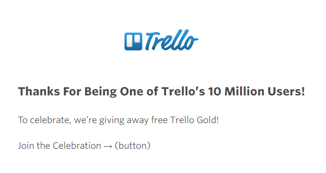 Ví dụ về email lời cảm ơn quảng cáo từ Trello