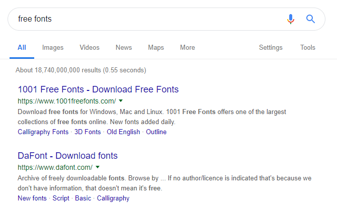 Sử dụng Google để tìm kiếm phông chữ miễn phí.