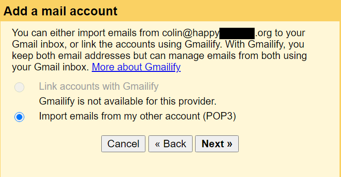 Gmail with your own custom domain name: Import emails from POP3