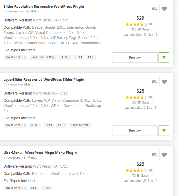 Some examples of premium plugin prices.