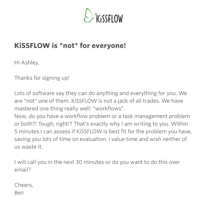 Email Chào mừng KissFlow