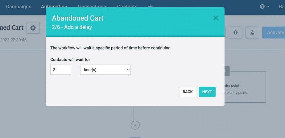 settings for abandoned cart