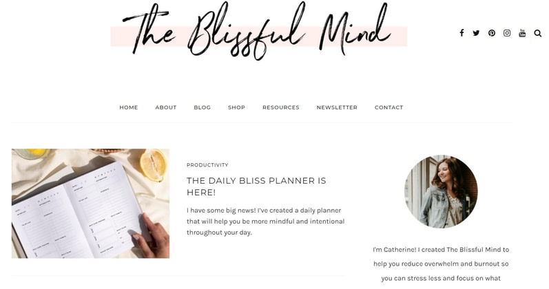 The Blissful Mind blog on self-care, which is one of the most profitable blog niches in 2022.