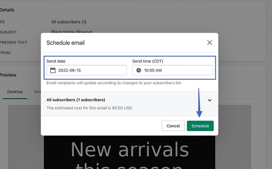 schedule Shopify email marketing campaign