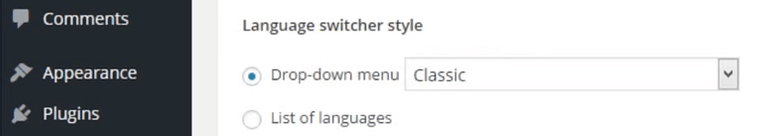 The option to select your language switcher's style.