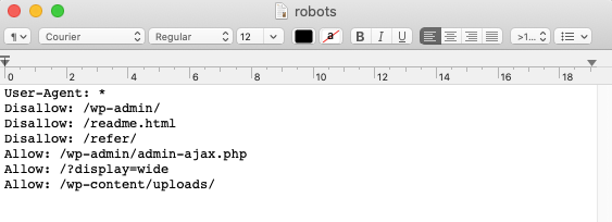 optimize WordPress robots.txt file: example of the file