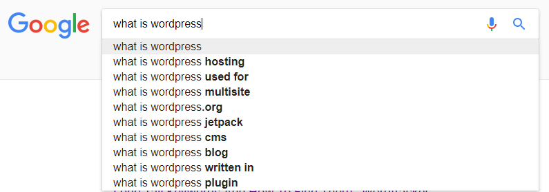 A list of suggested searches on Google.