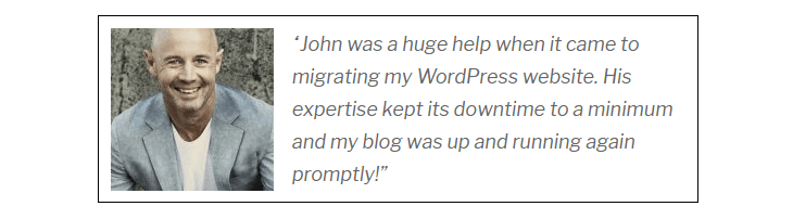 An example of a WordPress testimonial.