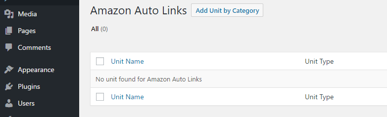 Adding a unit to your website to integrate WordPress with amazon