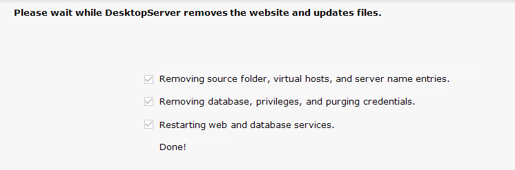 DesktopServer in the middle of removing a website.