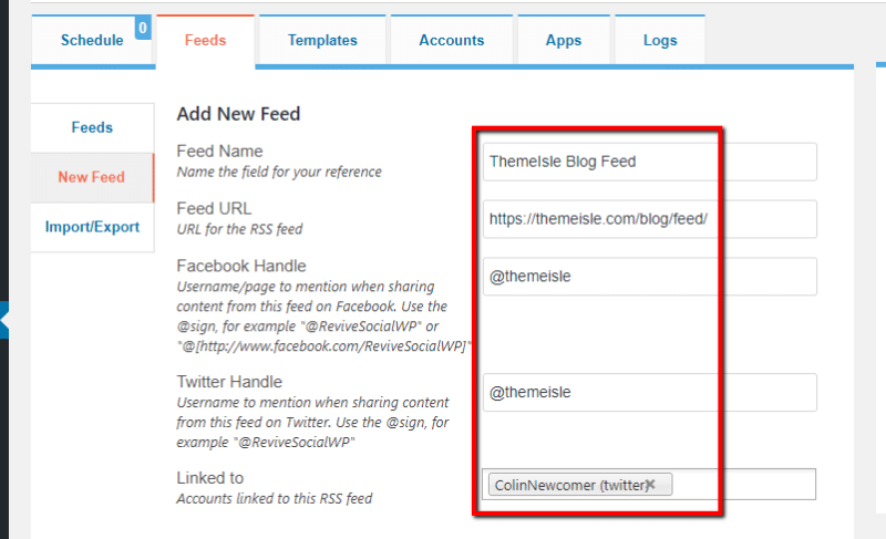 adding new feed to automatically share other websites' content