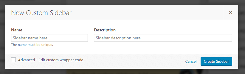 Creating a new custom WordPress sidebar.