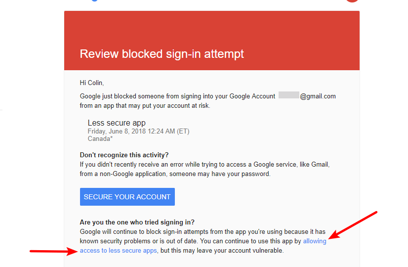 gmail blocked