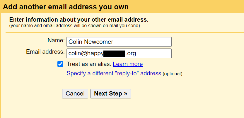 Enter email address details