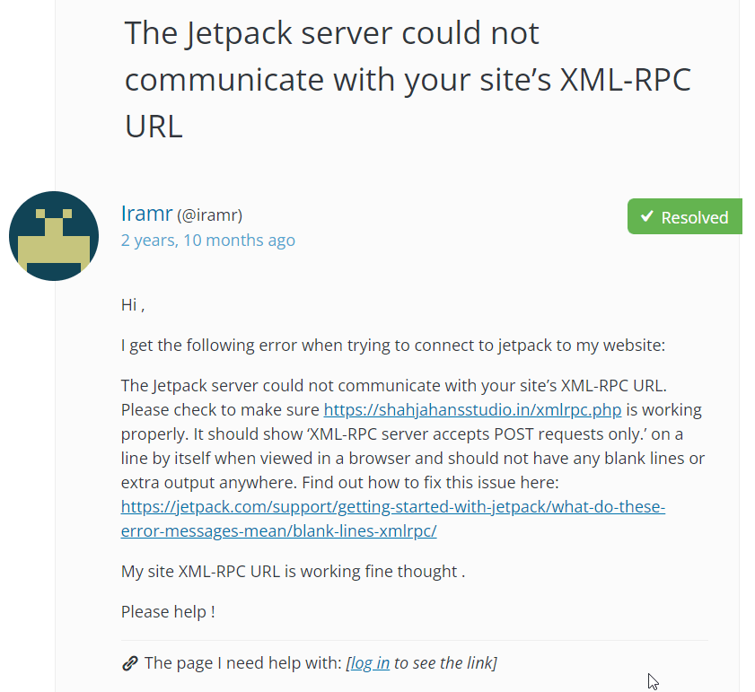 lỗi jetpack XMLRPC