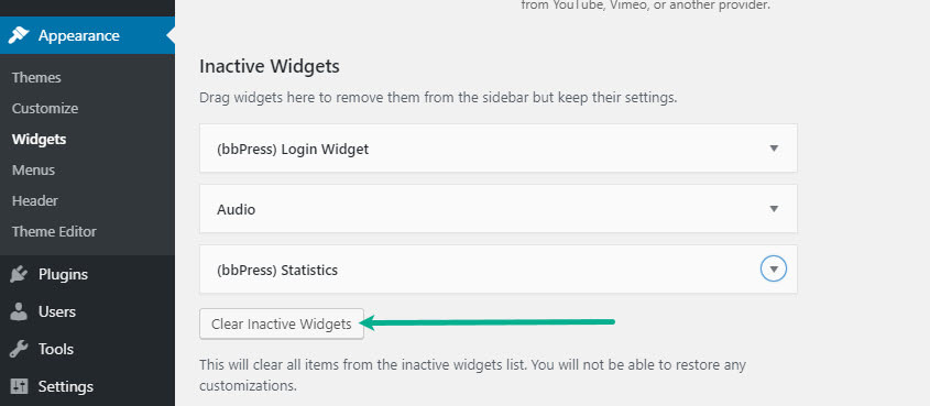 How to clear inactive widgets