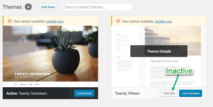 How to Delete a WordPress Theme - an inactive theme