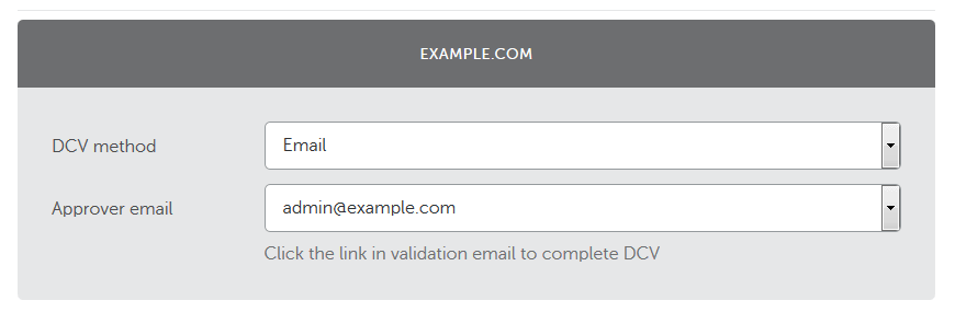 Selecting email validation to renew SSL certificate