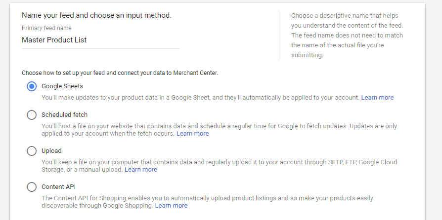 Selecting your feed's source.