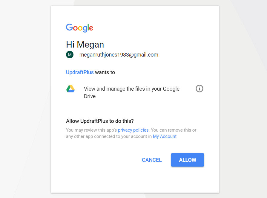 Google Drive and UpdraftPlus