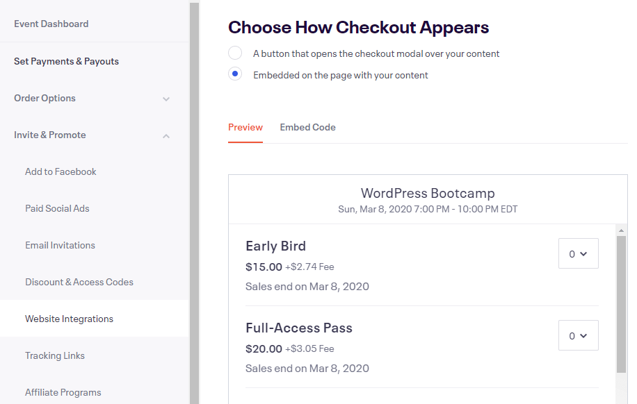 Selecting the type of checkout you want to use.