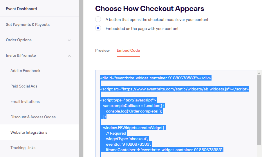 Your Eventbrite checkout code.