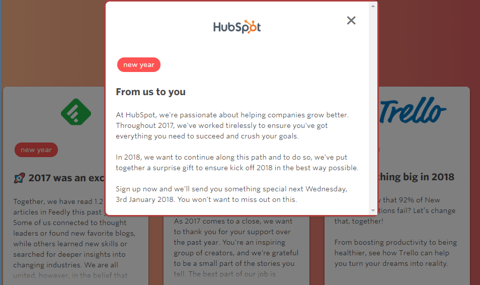 HubSpot có các chiến dịch tiếp thị qua email cho kỳ nghỉ