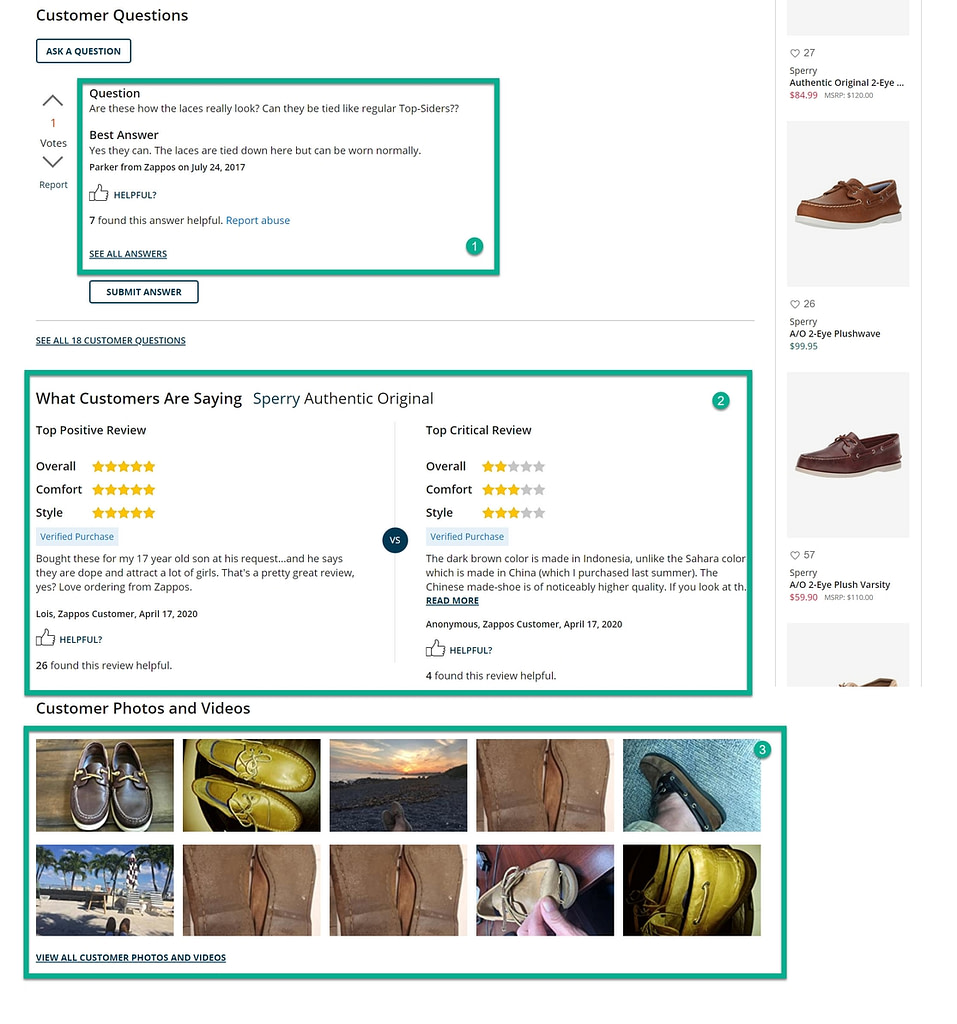 zappos product pages with user-generated content examples
