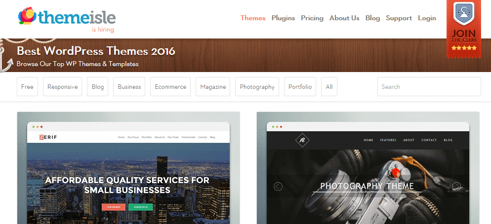 A screenshot of our theme catalog.