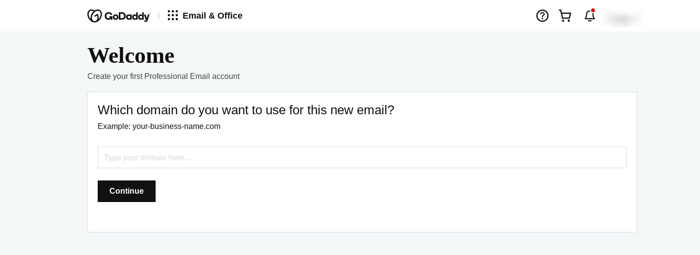 The GoDaddy email settings page to choose a domain.