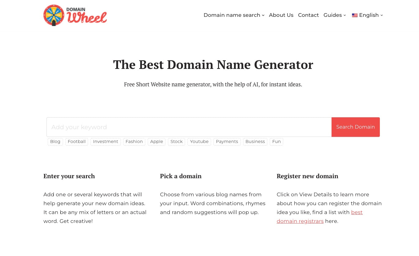The top domain name generator: DomainWheel
