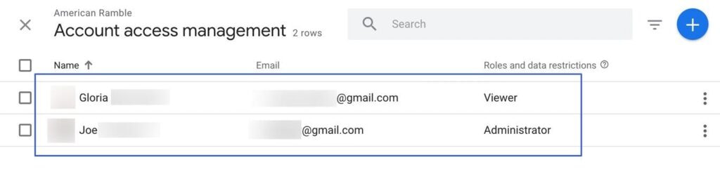 list of Google Analytics users
