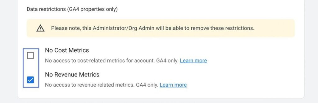 data restrictions in Google Analytics