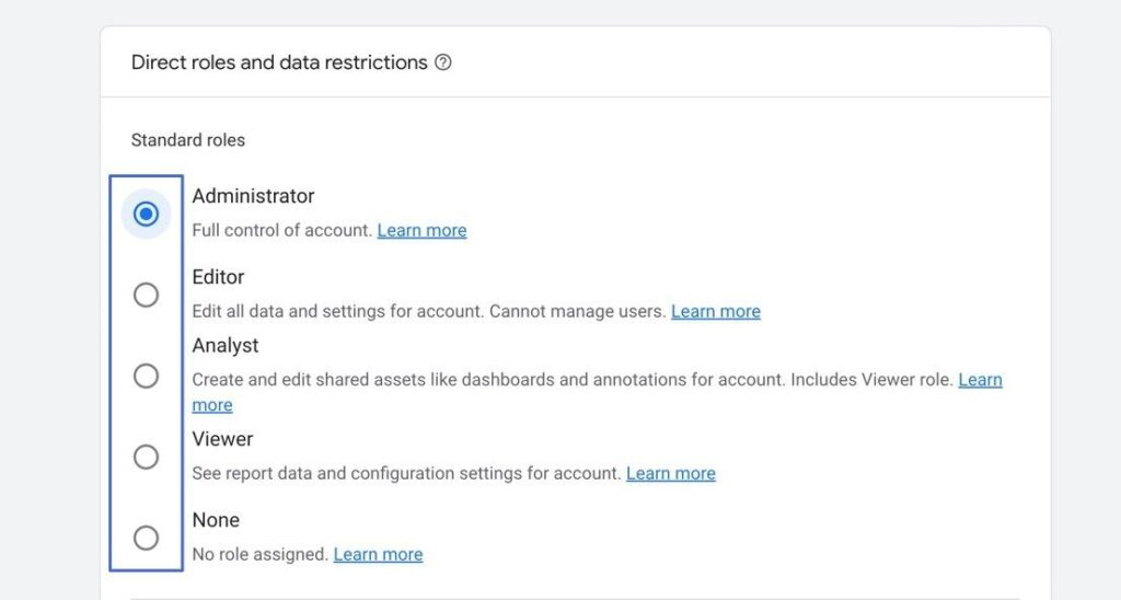 how to add user to Google Analytics and set roles