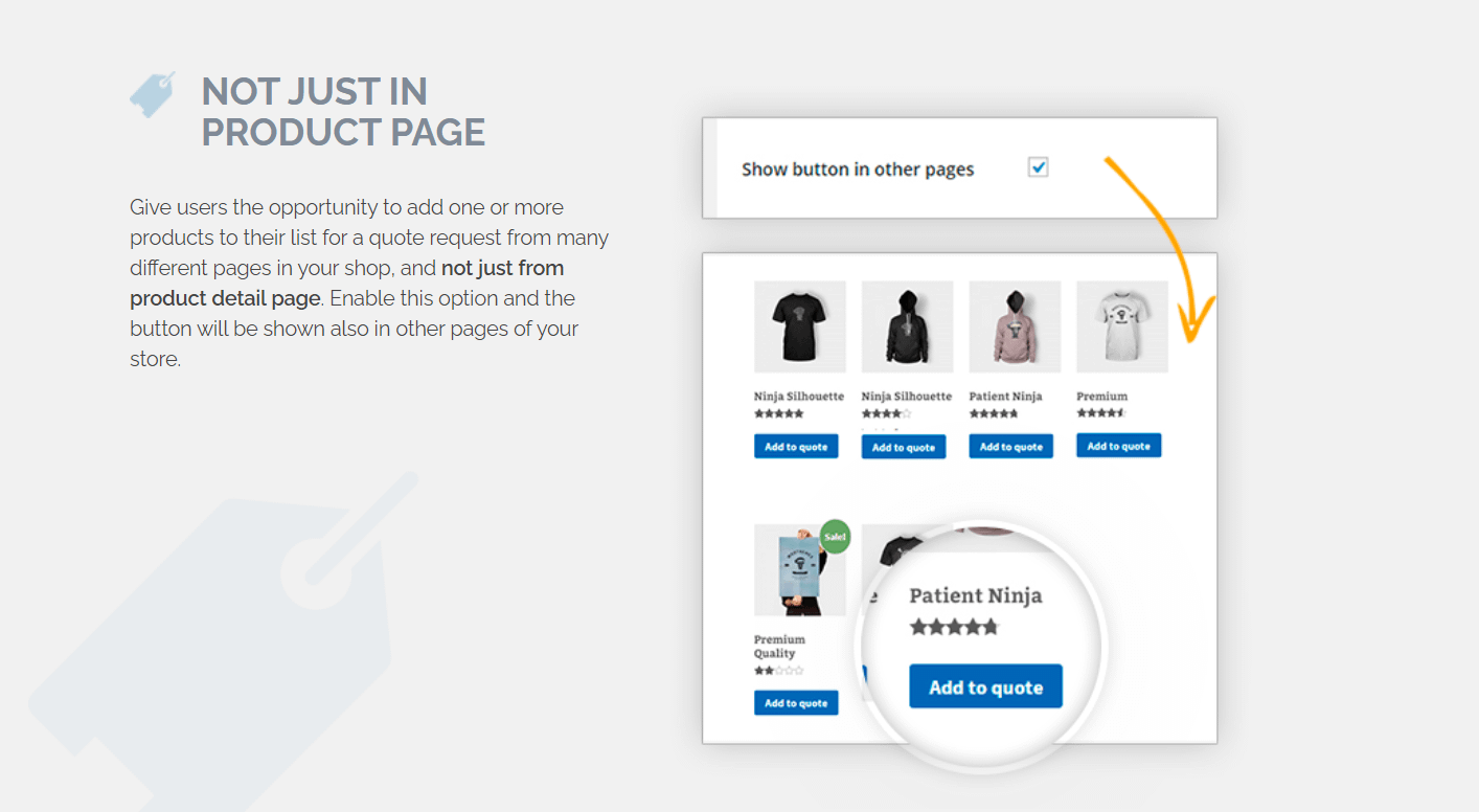 não apenas na página do produto: WooCommerce solicita um orçamento