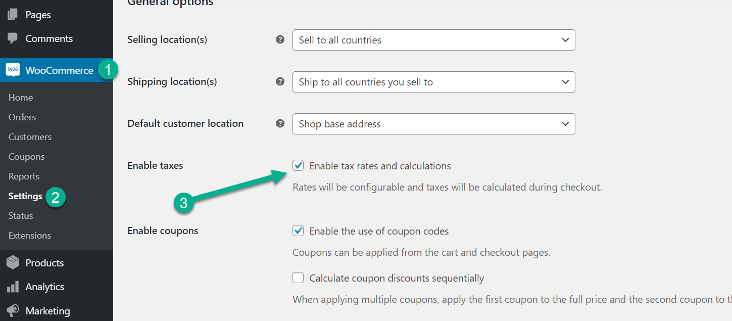 habilitar taxas de impostos para contabilidade WooCommerce