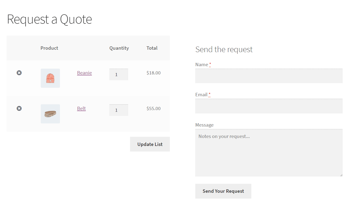 WooCommerce solicita um formulário e uma página de orçamento