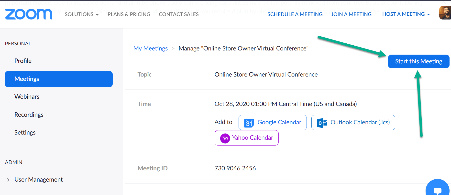 zoom start meeting para saber como organizar um evento virtual