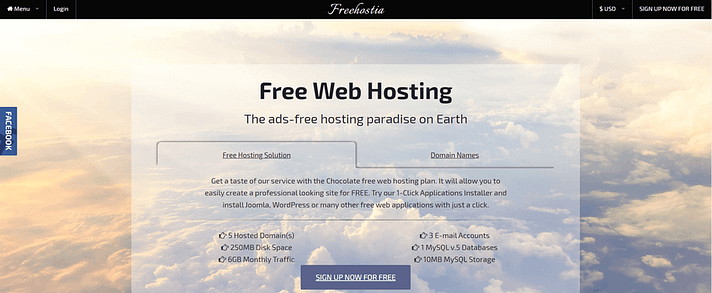 Hosting web gratuito di Freehostia