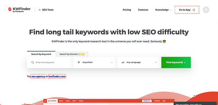 KWFinder keyword research tool