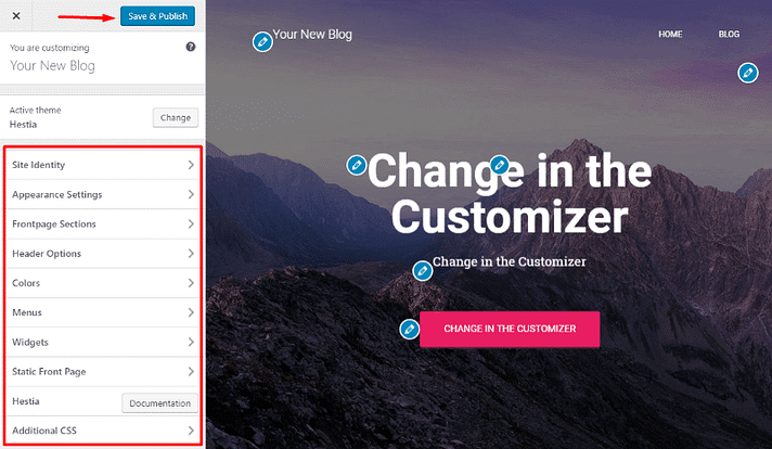 Using the WordPress customizer