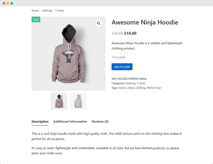 Product page WooCommerce