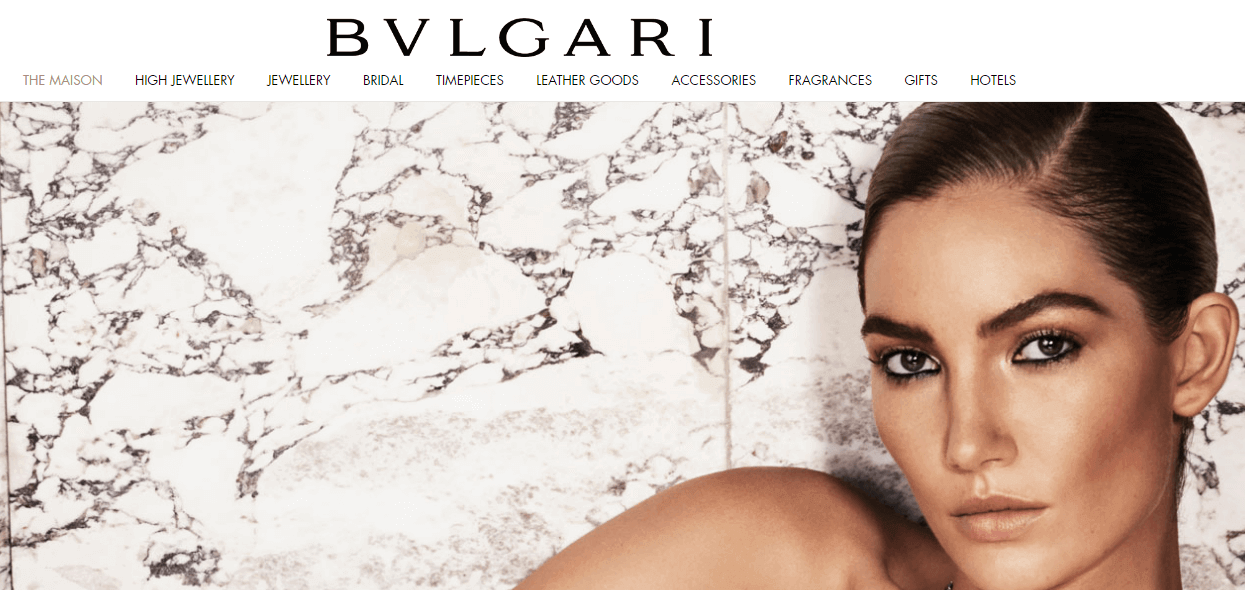 La página de inicio de Bvlgari.