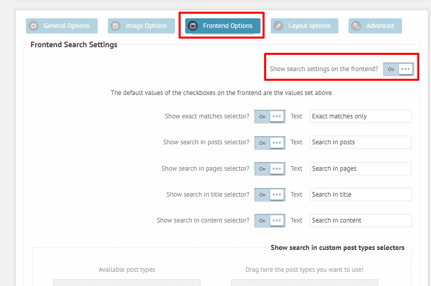 Enable search filter options